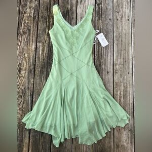 Vintage 90s/Y2K Green Beaded Fairycore Asymmetrical Dress NWTs Size Small